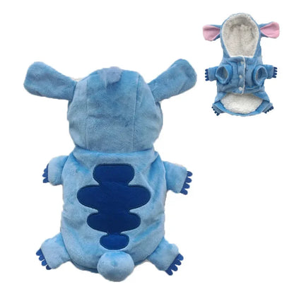 Autumn Winter Cartoon Pet Clothing Stitch Same Style Cat And Dog Clothing Two Leg Pet Transformation Clothing Warm Cotton Clothe