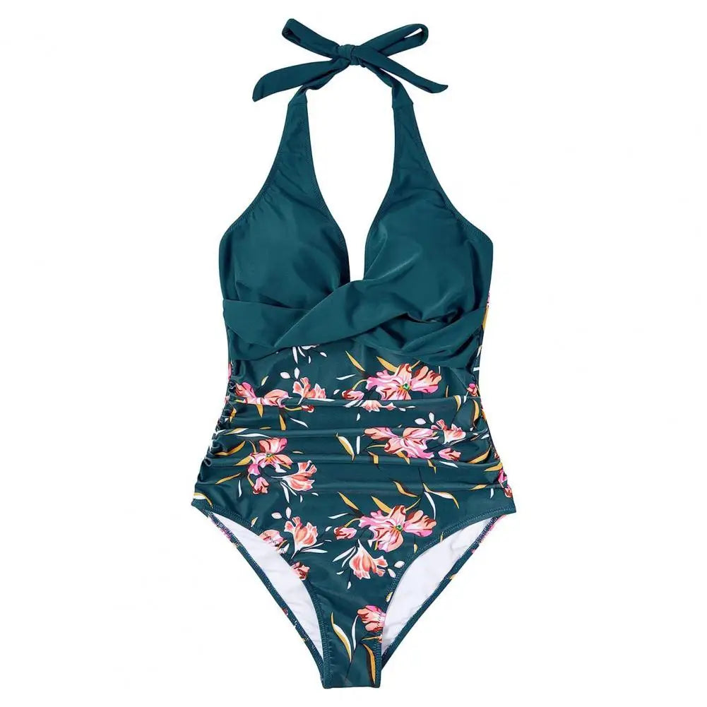 Women Monokini Sleeveless One-piece Swimsuit Patchwork Color Backless Tummy Control High Waisted Bathing Suit Lady Beachwear