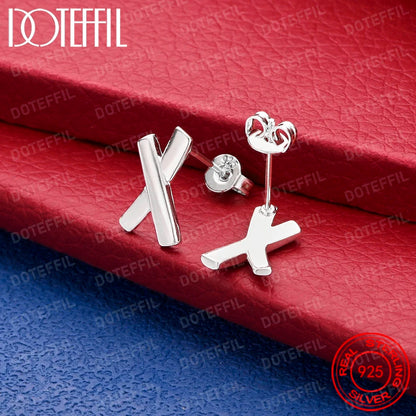925 Sterling Silver Exquisite X-Shaped Earrings for Women, Fashionable Party Wedding Jewelry Party Gift