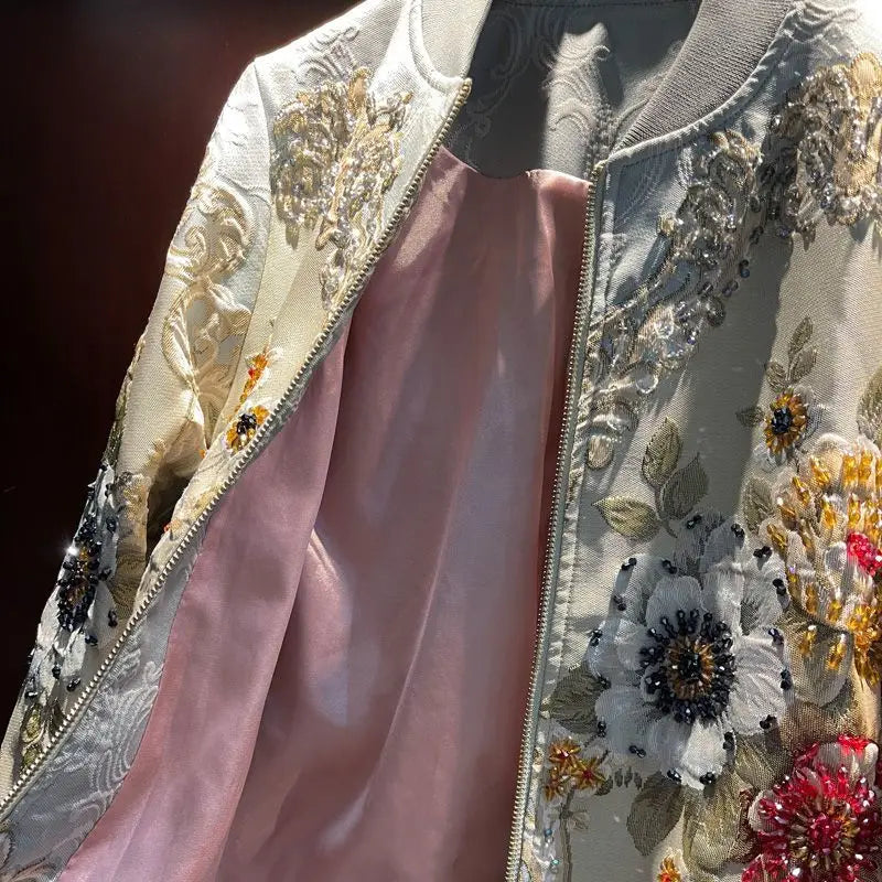 Heavy Rhinestone Embroidered Baseball Uniform Women's Jackets Coat 2025 Autumn New High-Grade Long Sleeve Loose Luxury Coats