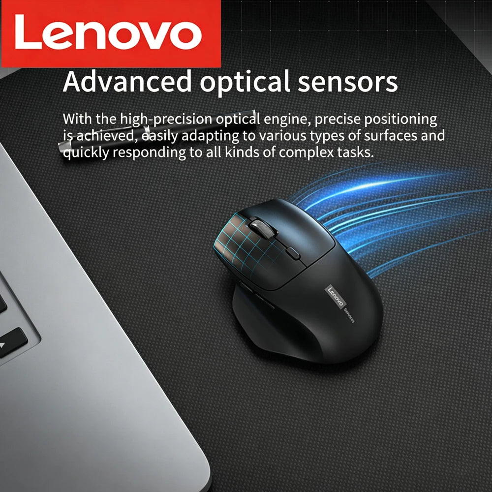 Lenovo Wireless Mouse Ergonomic Design 2.4G Dual-Mode Connection Large-Capacity Battery Comfortable For Gaming And Office Use