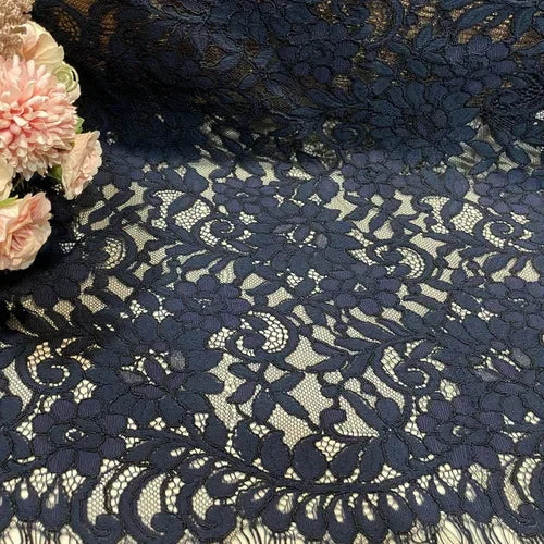 Lace Fabric By 1.5 Meters for Dresses Clothes Sewing White Blue Hollowed-out Plain Cloth Heavy Press Yarn Three-dimensional Mesh