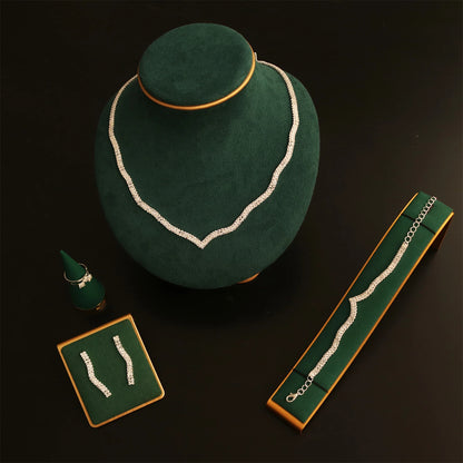 Fashion Shining Necklace Earrings Rings Bracelet Set Jewelry Luxury Banquet Party Jewelry Four Piece Set Jewelry Accessories