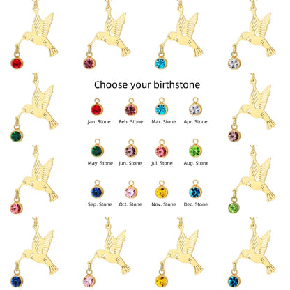 Tiny Birthstone Hummingbird Necklace Birthstone Bird Necklace Stainless Steel Necklace Hummingbird Necklace Bird Jewelry