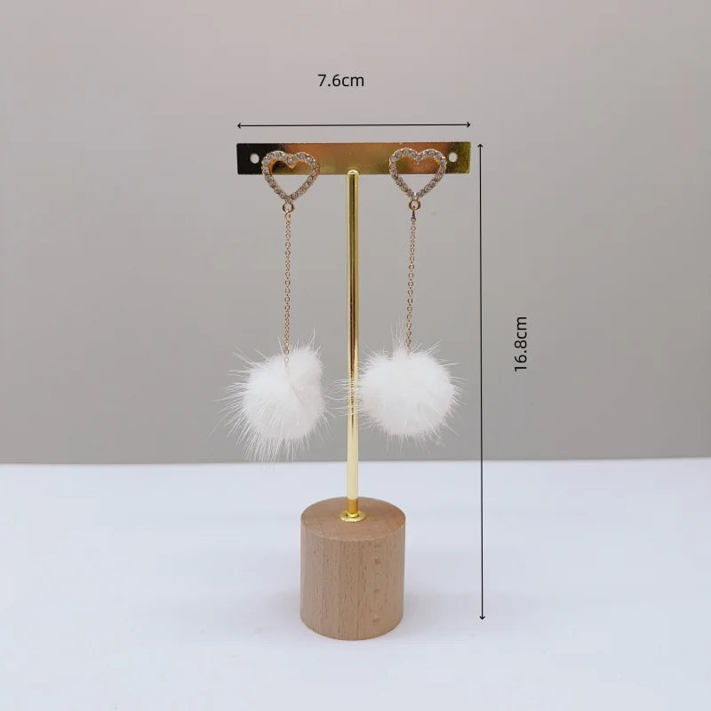 Metal T Bar Earring Display Stand Jewelry Stand with Wooden Round Base Earring Hanging Holders Jewelry Organizer