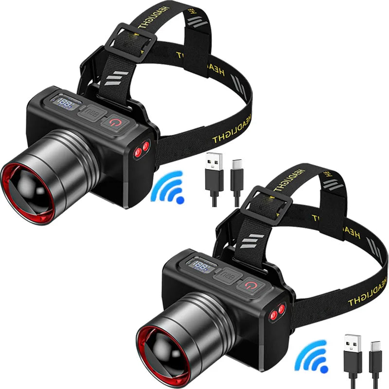 LED Rechargeable Headlights, Adjustable Zoom, Waterproof Headlights, Front Headlights, Ultra Bright Headlights for Camping