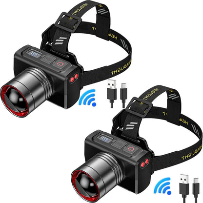 LED Rechargeable Headlights, Adjustable Zoom, Waterproof Headlights, Front Headlights, Ultra Bright Headlights for Camping