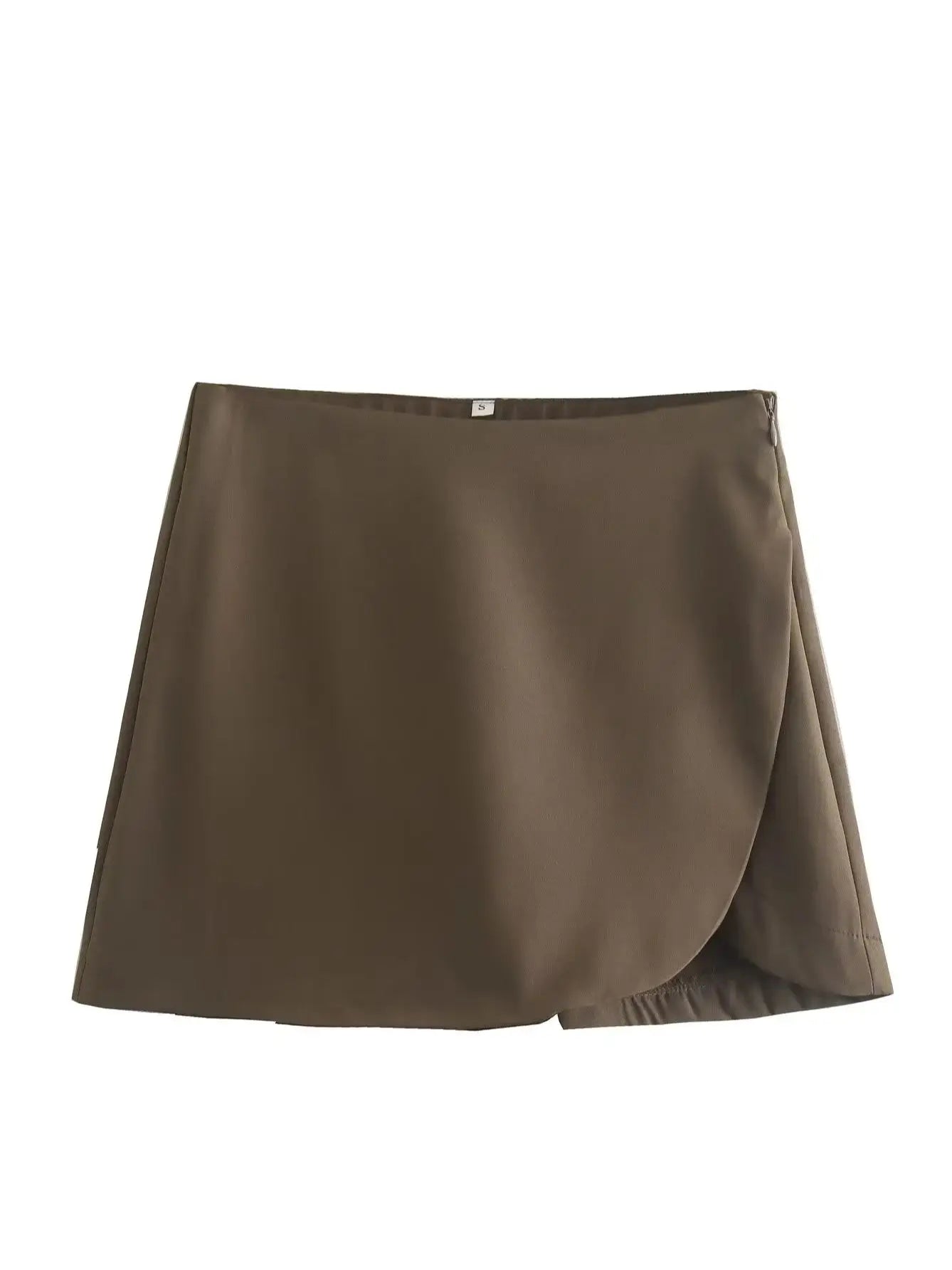 KONDALA Women Fashion 2025 Casual Mini Asymmetrical Skirts Shorts High Waist Back Pockets Wide Leg Skirts Zipper Female Shorts