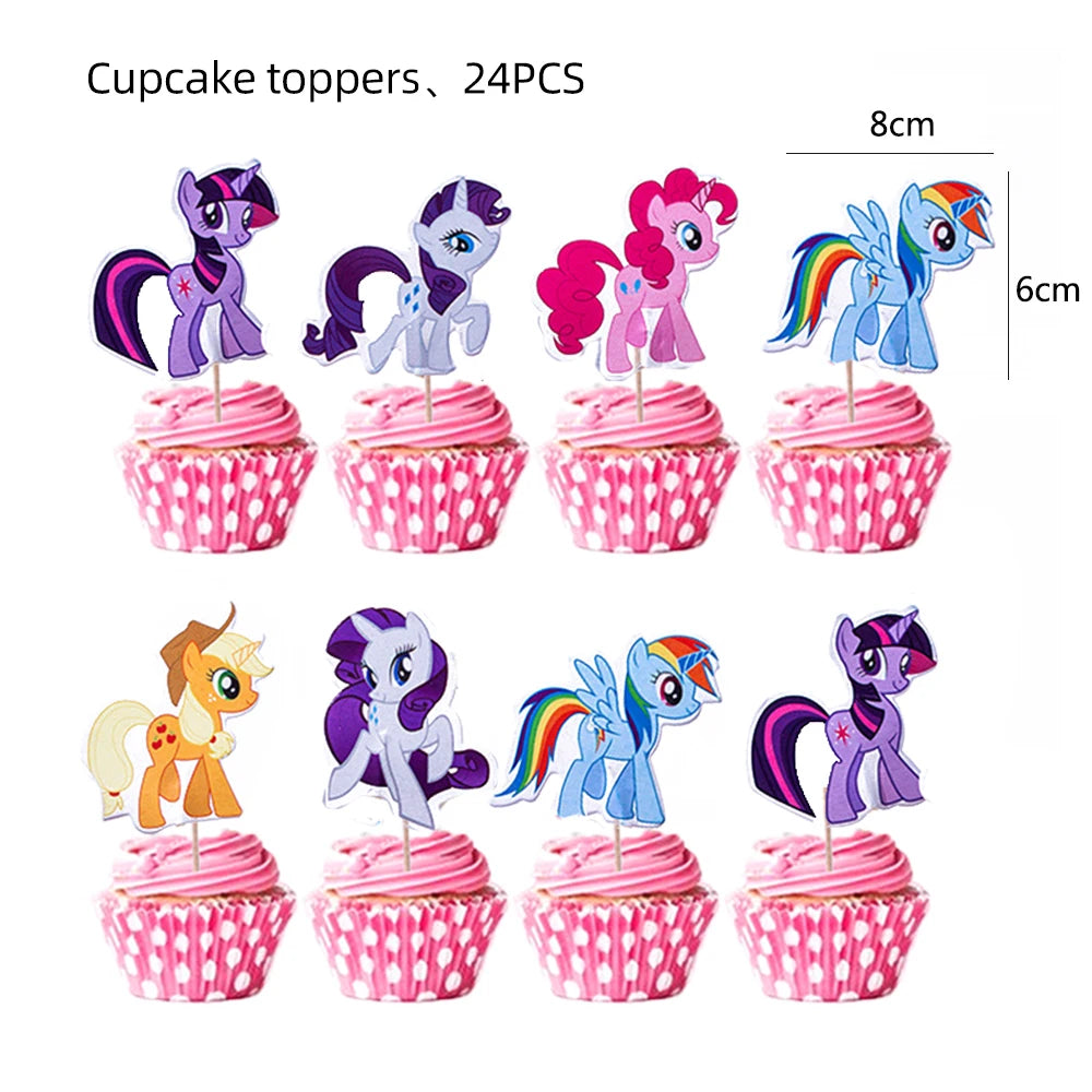 My Little Pony themed children's birthday party supplies, girls' first birthday tablecloth, tableware, paper cups, flag-raising