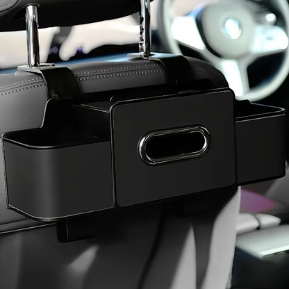 Car Seat Organizer with ABS Box & Tissue Holder. Double Storage for Snacks/Drinks. Easy Install, Durable Resin for All Cars.