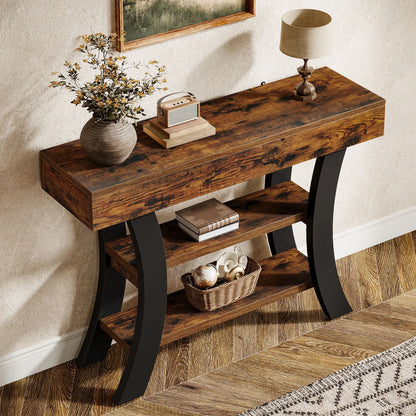 Tribesigns 41" Small Console Table for Entryway, 3-Tier Rustic Sofa Table with Storage Shelves and Curved Frame for Living Room