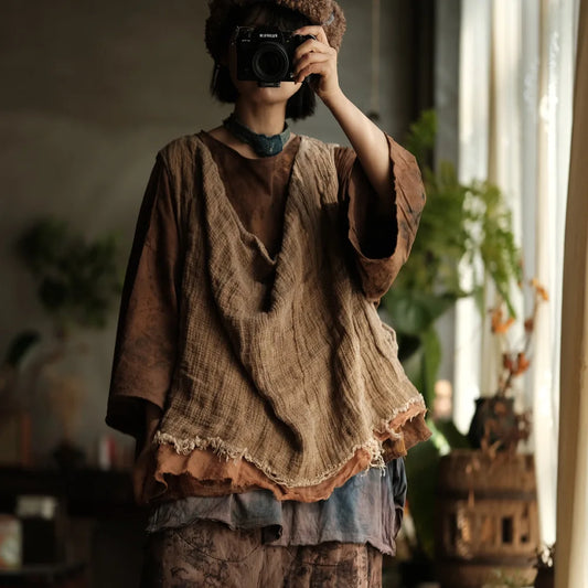 Johnature Women Vintage Linen Vests Coats Solid Color 2025 Spring New Loose Women Chinese Style Pullover Vests Coats