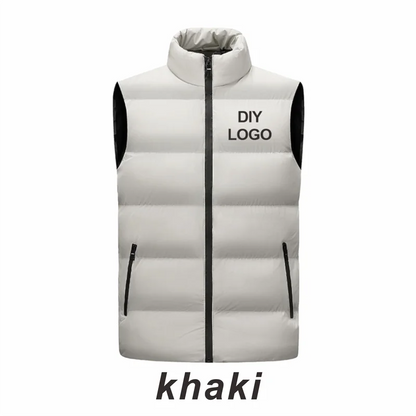 Sleeveless Vest Men's Stand Collar Thicken Jacket Down Windproof Winter Coat Custom Printing Company Brand Diy Logo Warm Vest