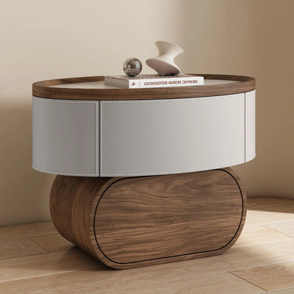 Solid Wood Saddle Leather Bedside Table Design Furniture Living Room Storage Cabinet Bedroom With Drawers Nightstands
