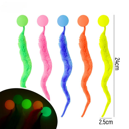 20-1Pcs Cat Interactive Toys Colorful Noctilucent Bouncing Balls Indoor Floor Cat Worm Caterpillar Elastic Toy Pet Supplies