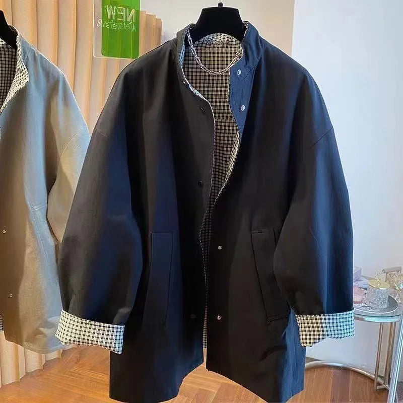 Korean New Both Sides Medium to Long Trench Coat Women spring Autumn Loose Elegant Casual All-Match Both Windbreaker Female
