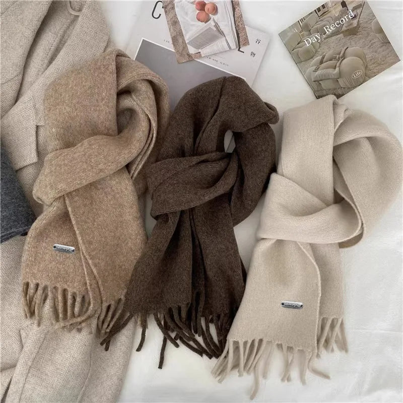 High Quality Korean Chic Hick Warm Women Men Simple Scarf Casual Outdoor Solid Women Wrap Soft Imitation Cashmere Shawl Female