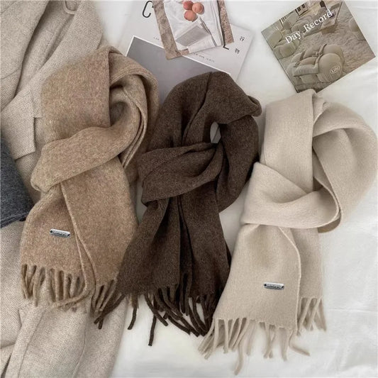 High Quality Korean Chic Hick Warm Women Men Simple Scarf Casual Outdoor Solid Women Wrap Soft Imitation Cashmere Shawl Female