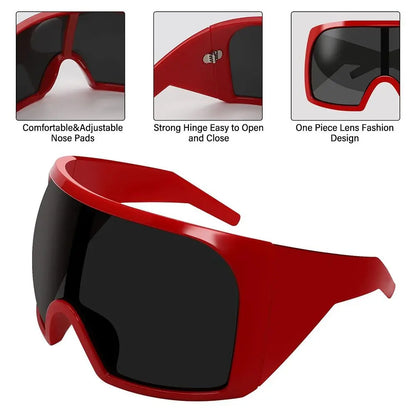 Futuristic Wrap Around Sunglasses Rave Curved Lens UV400 Protection 2000'S Eyewear Oversized Y2K Sun Glasses for Women & Men