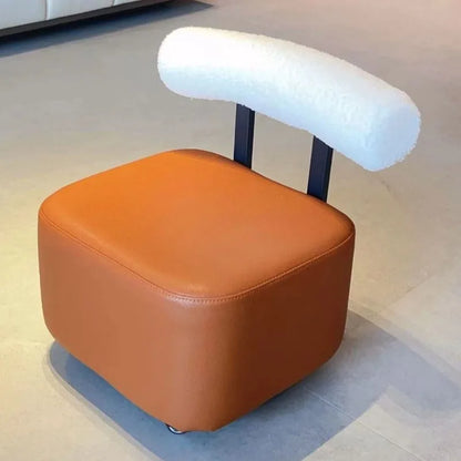 Small Stool with Backrest Wheels  Leather Footrest Ottoman Low Seating for Living Room Stylish Versatile Small Ottomans Perfect