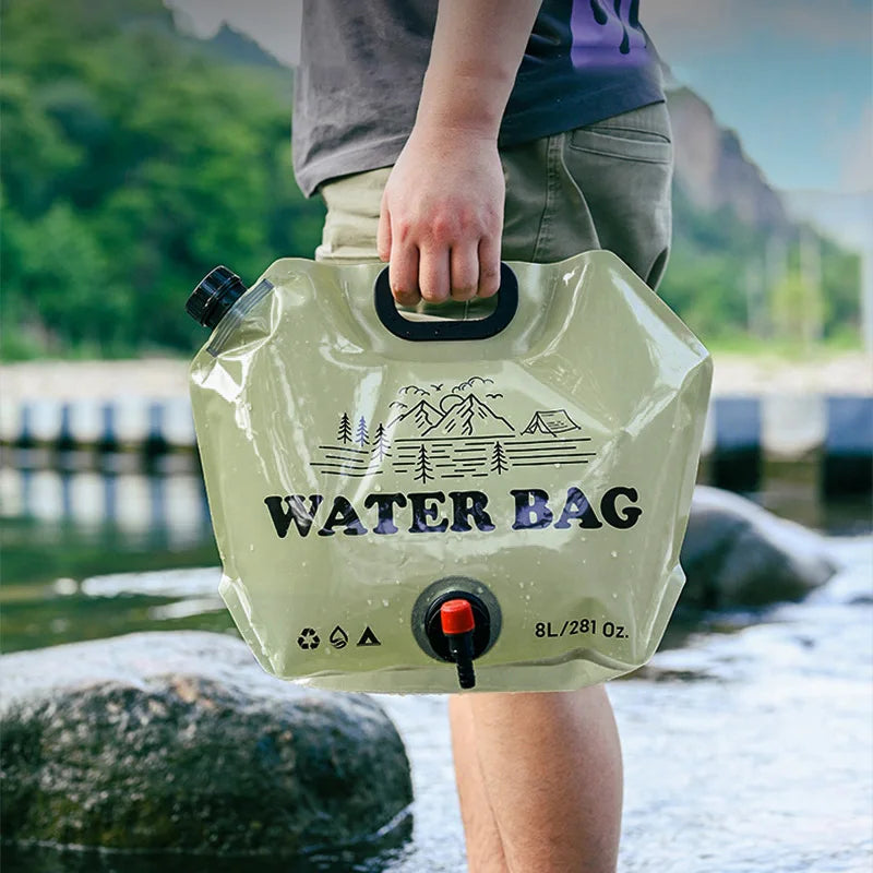 Camping Foldable Water Bag with Bottle Tap 8L Outdoor Hiking Water Bucket Bag Large Capacity Water Container Camping Supplies