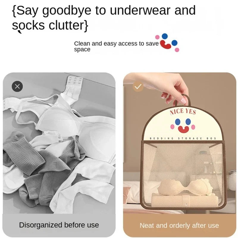 Socks Bra Storage Bag Large Capacity Breathable Mesh Bags Wall Hanging Behind The Door Bedroom Underwear Organizer Mesh Pocket