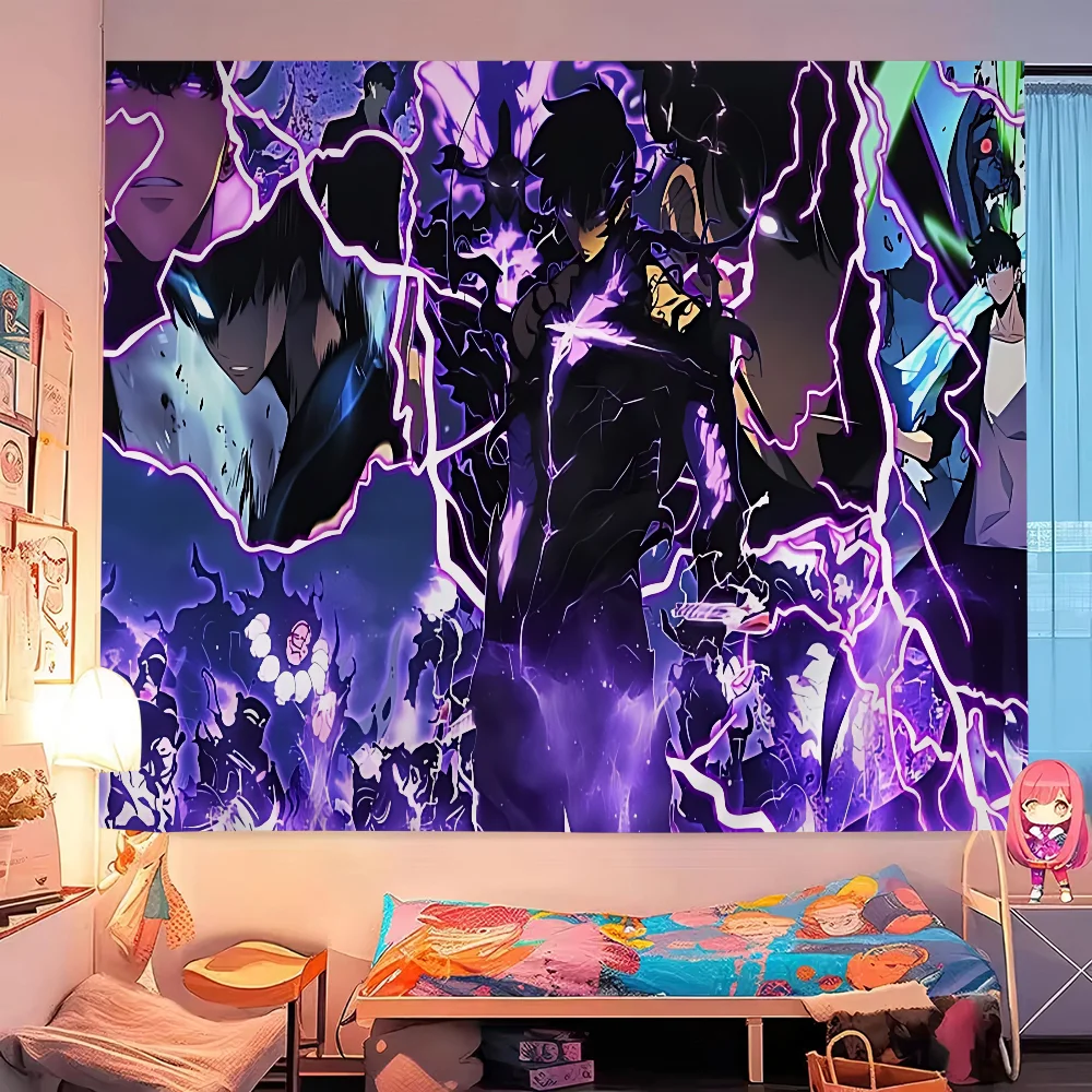 Solo Leveling Anime Cartoon Tapestry Art Science Fiction Room Home Decor Wall Hanging Home Decor