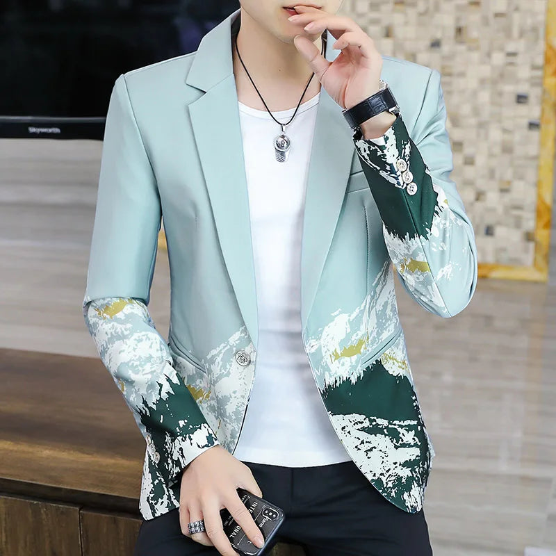 Blazer New Men's Fashion Business Gentleman Slim Print British Style Outdoor Performance Trend Wedding Banquet Casual Blazer