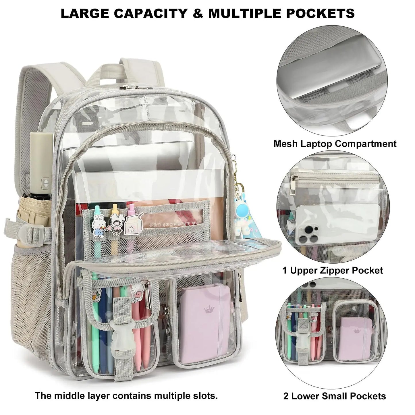 New Backpack Suitable for Schools, Heavy-duty PVC Transparent Bag Suitable for Sports Fields