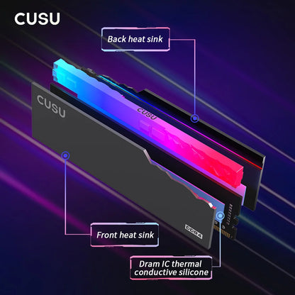 CUSU Memoria Ram RGB RAM ddr4 8GBx2 16GBx2 3200MHz 3600MHz ddr4 ram 1.35V Dual Channel UDIMM Desktop Memory