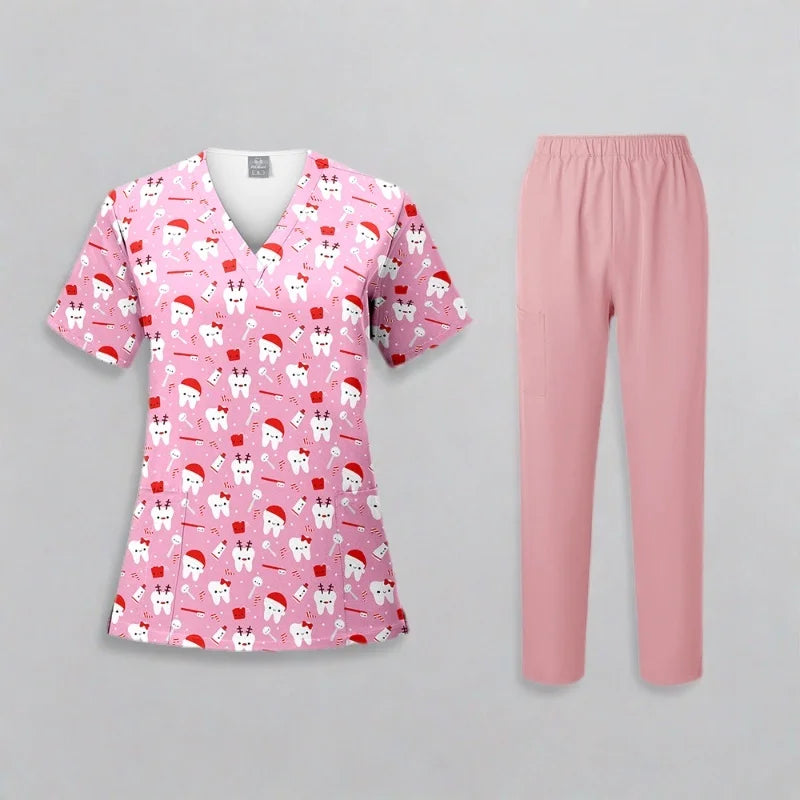 Animal Printing Surgery Scrubs Tops Pet Grooming Uniforms Beauty Salon Work Clothing Pet Clinic Veterinary Health Check Uniforms
