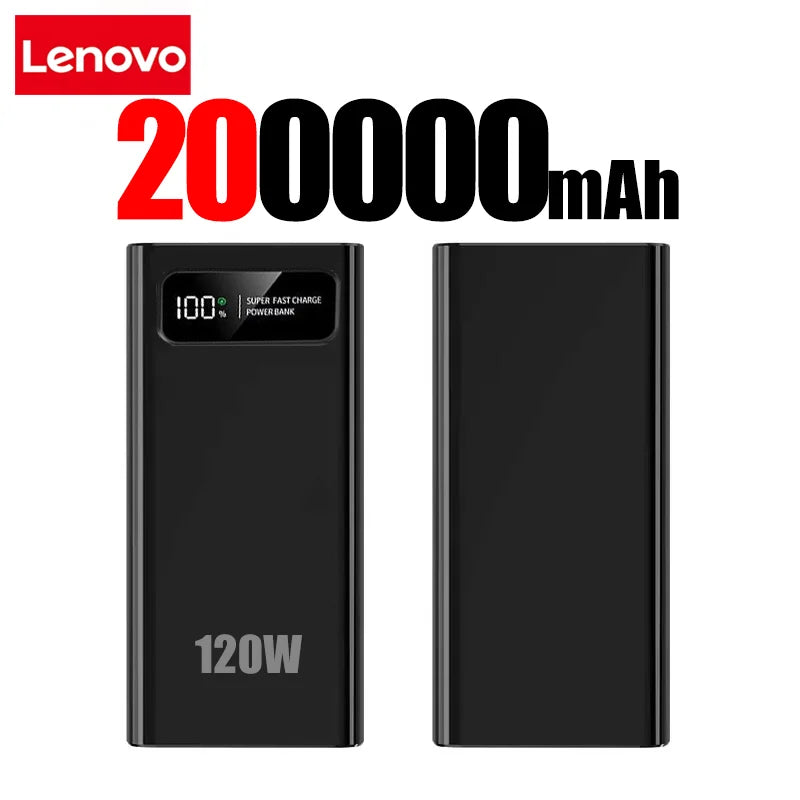 Lenovo 200000mAh LED Digital Display Power Bank High Capacity 120W Super Fast Charging Portable External Battery For IPhone NEW