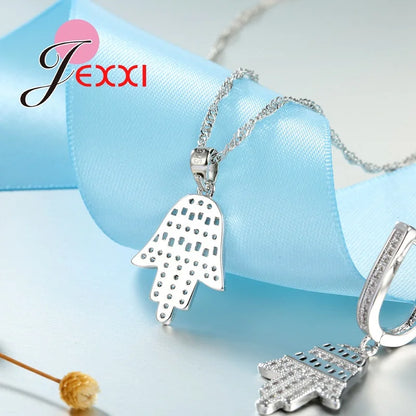 Fabulous Tree Design Jewelry Set For Women Silver Color And Bright Crystal Earrings And Necklace Pendents