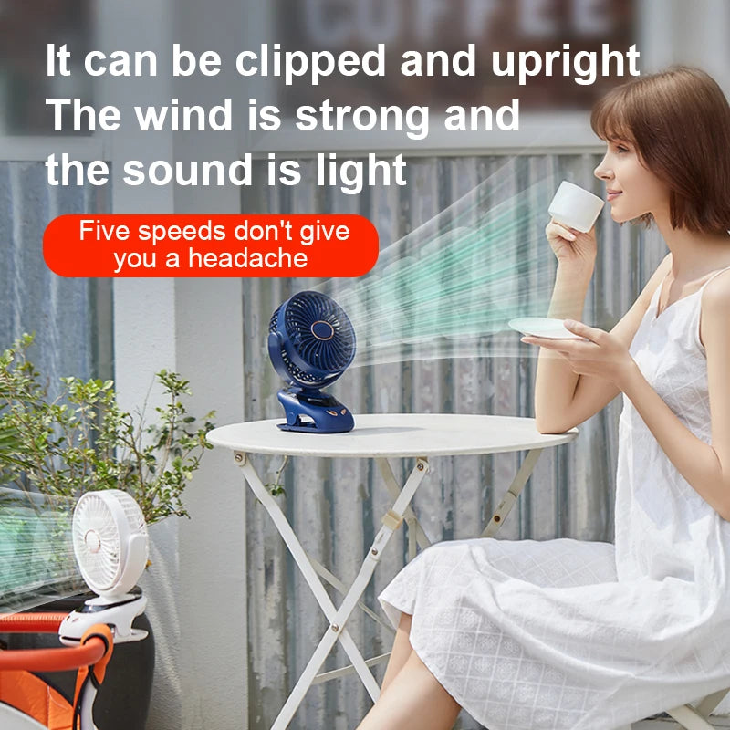 Portable Desktop Wireless Clip-on Electric Fan 2000mAh Battery Outdoor Travel Portable Electric Mini Fan for Baby Stroller Cart