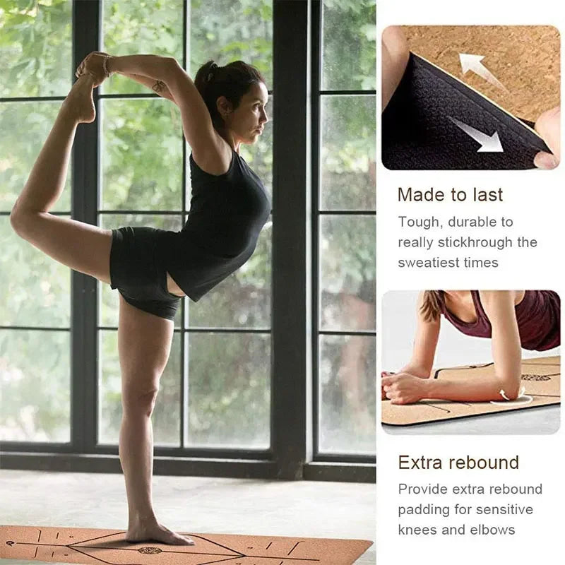 183X61Natural Cork TPE Yoga Mat Fitness Gym Sports Mats Pilates Exercise Pads Non-Slip Yoga Mats Absorb Sweat Odorless
