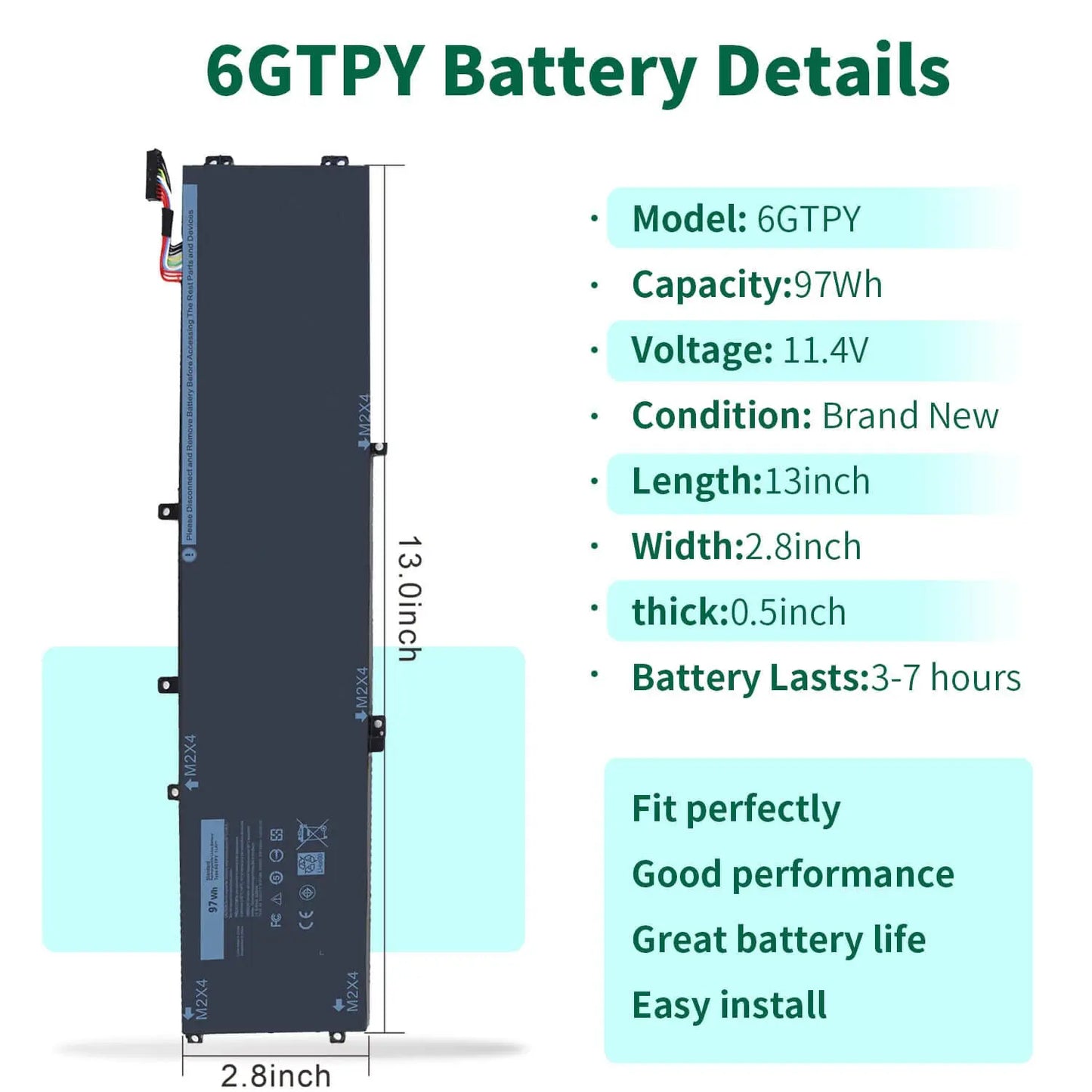 Damaite 97Wh 6GTPY Battery for Dell XPS 15-9560 15-9550 15-9570 15-7590 Precision 5520 5530 5540 5510 Vostro 7500 4GVGH 1P6KD
