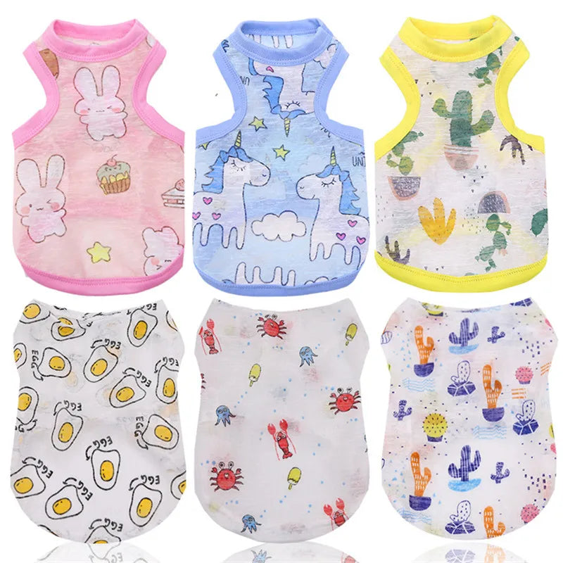 Cotton Pet Clothing Summer Sunscreen Vest Cool Breathable Dog Vest Cute Printed Puppy Dog T-shirt for Small and Medium Dogs Cats
