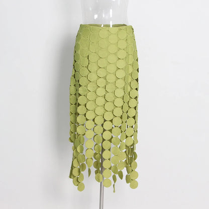 TWOTWINSTYLE Solid Minimalist Casual Skirt For Women High Waist Patchwork Zipper Irregular Hollow Out Skirts Female Fashion New