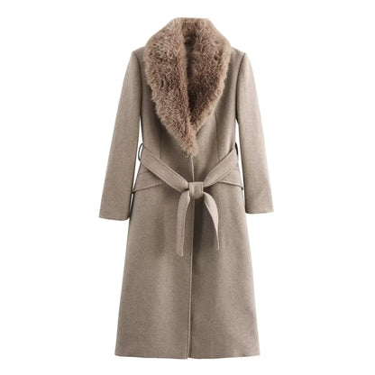 Long Sleeved Lapel Single Breasted Coat With Belt Pocket Decoration For Autumn And Winter New Women's Clothing