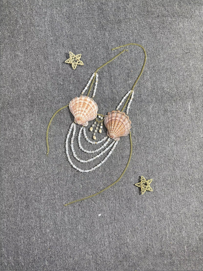 Sexy Women Handmade Shell Lingerie Tide Temperament Women Hundred Tank Corset Body Chain Hanging Neck Bikini Top