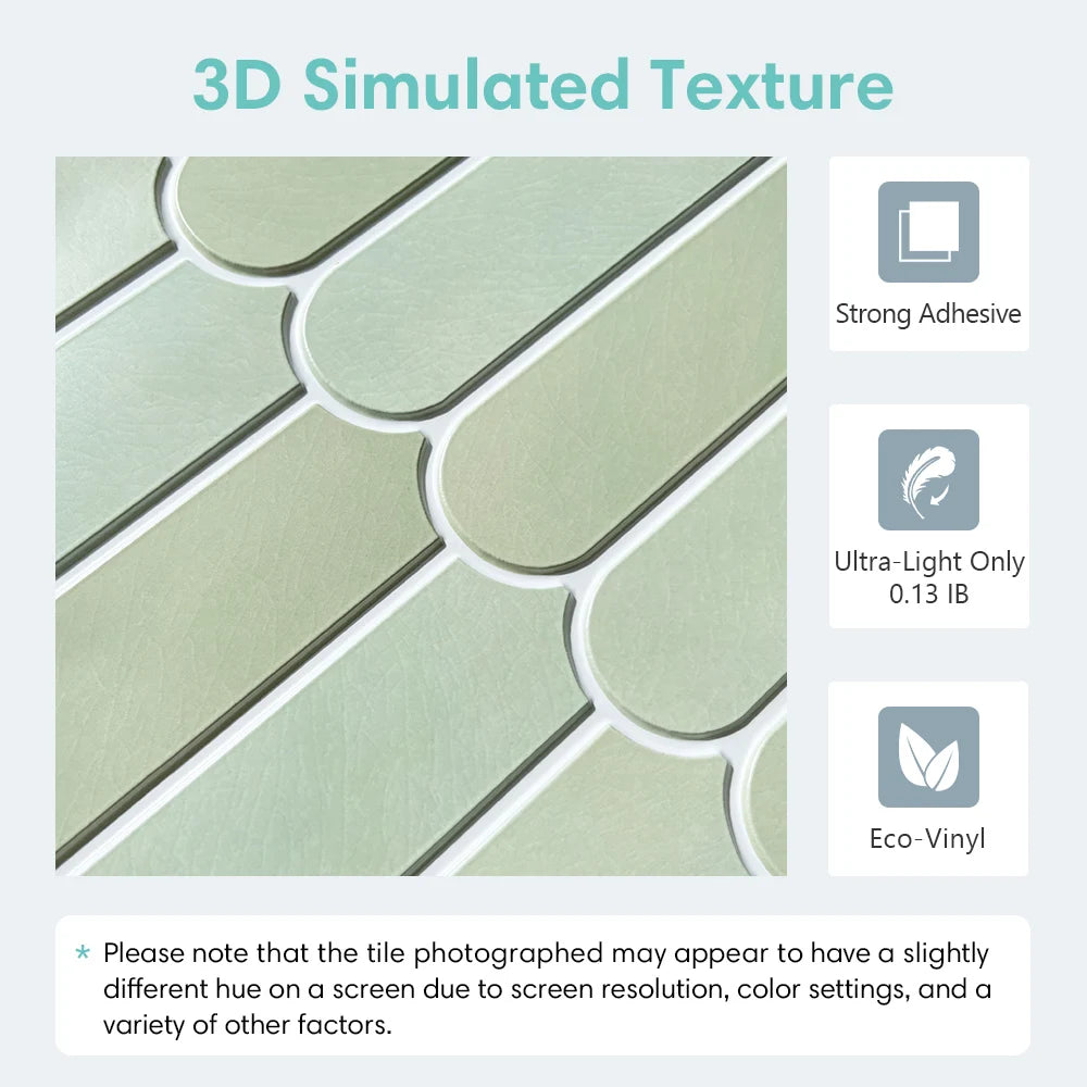 1/10pcs 3D Fish Scale Tile Sticker, Self-adhesive 3D Green Tile Backsplash for Kitchen Bathroom, Water Mold Resistant, 30x30cm