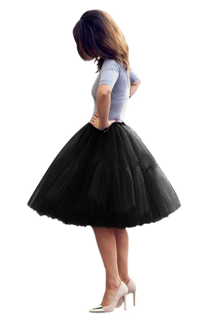 Fashion Red Multi-Layers Tulle Skirts Women Elastic Waist Puffy Knee Length Tutu Petticoat Lolita Cosplay Underskirt Jupons