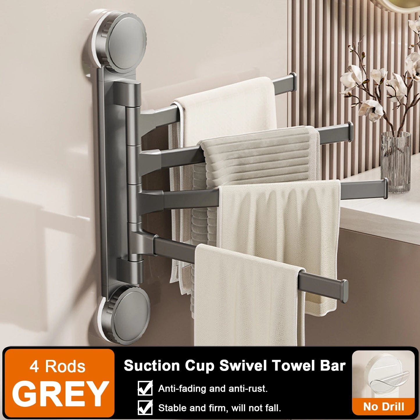 Towel Rack Rotatable Towel Holder Aluminum 2/3/4/5-Bar Towel Hanger Kitchen Bathroom Hanging Wall Mounted Suction Cup