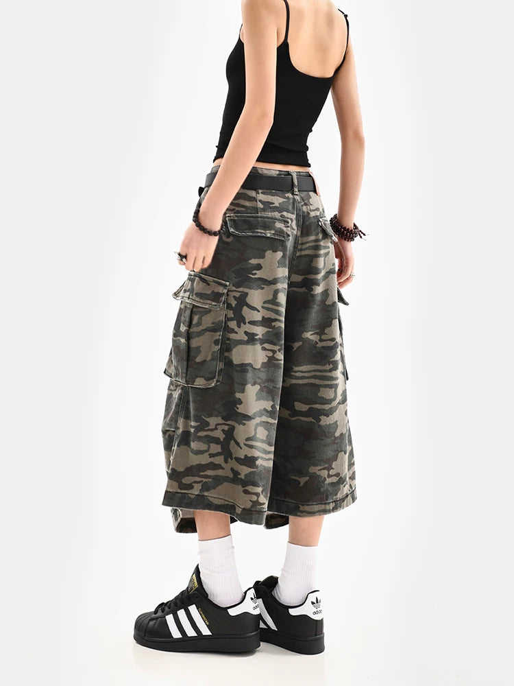 Summer Women Tomboy Camouflage Japanese Abi Jorts Jean Y2K 2000s Aesthetic Capri Pants Harajuku Denim High Street Goblin Core