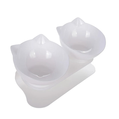 Cute Cat Ear Double Bowls for Cats Food and Water Raised Stand Kitten Feeding Bowl Cervical Protection Anti-Slip Pet Supplies