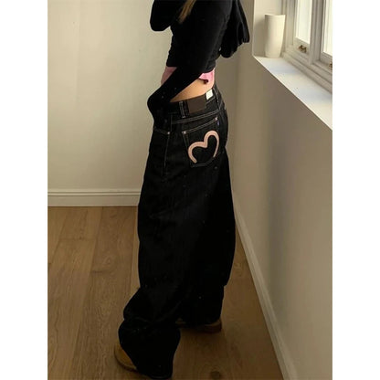 2025 Autumn Vintage 90s Punk Street Baggy Harajuku Jeans Women's Casual Mop Full Length Pants Y2K Aesthetic Style Denim Trouser