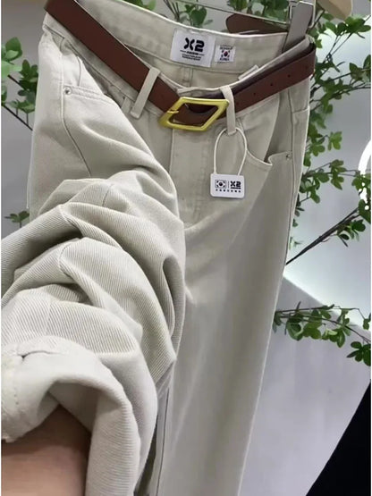 Casual High Waist Women Denim Long Pants Autumn Green Jeans for Women Fashion Loose Wide Leg Pants Female