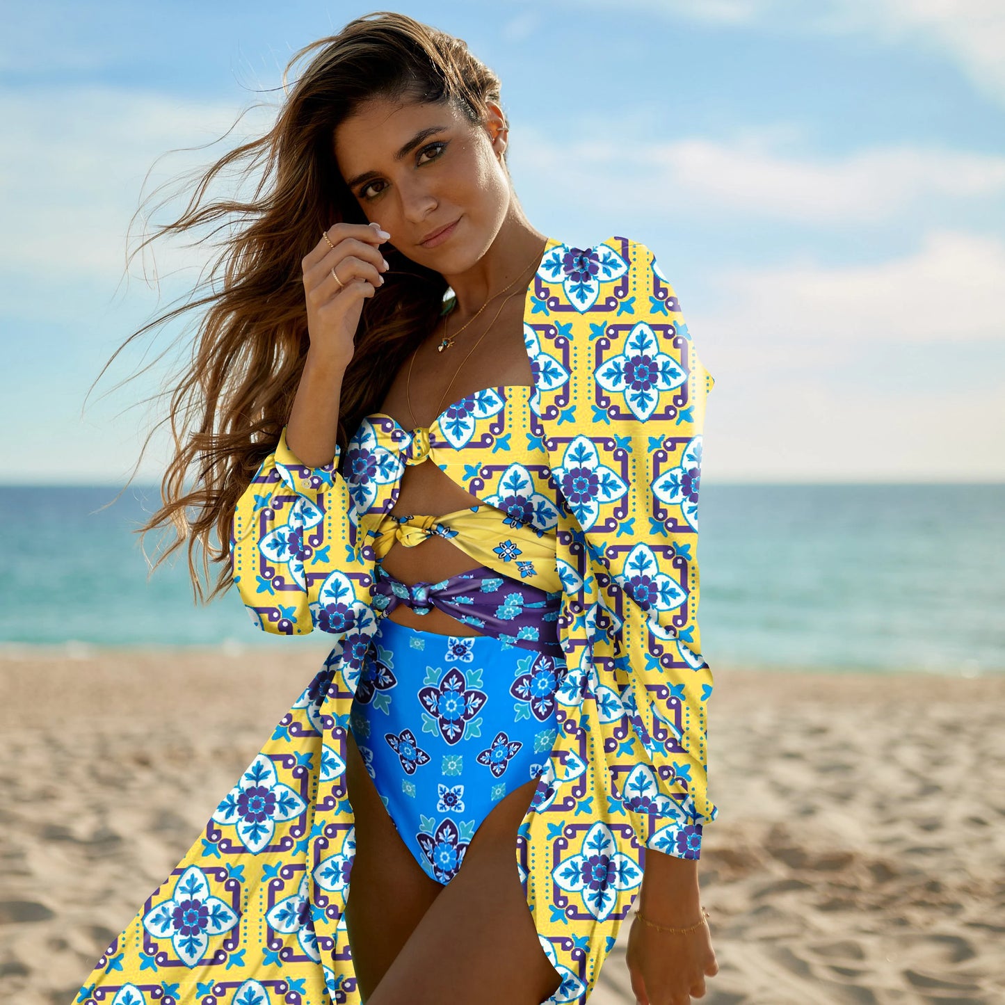 Beach Wear Print Bikini Swimwear Women Wrap Skirt Swimsuit High Waist 2025 Cover Up Sexy Sarong plage Beach Wear Bathing Suit