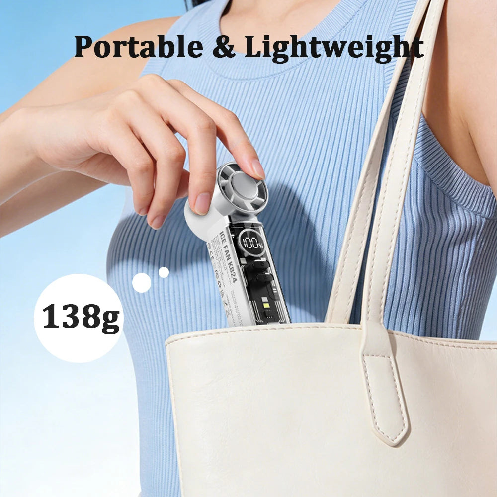 Portable Handheld Mini Fan, Personal Fan with LED Display, USB Rechargeable, Mini Fan with Lanyard for Makeup, Travel, Outdoor
