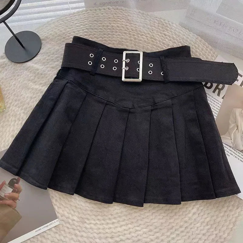 Xpqbb Summer Pleated Skirt Women Korean Fashion with Belt Mini Skirts Girl Kawaii High Waist School Uniform A-Line Short Skirts